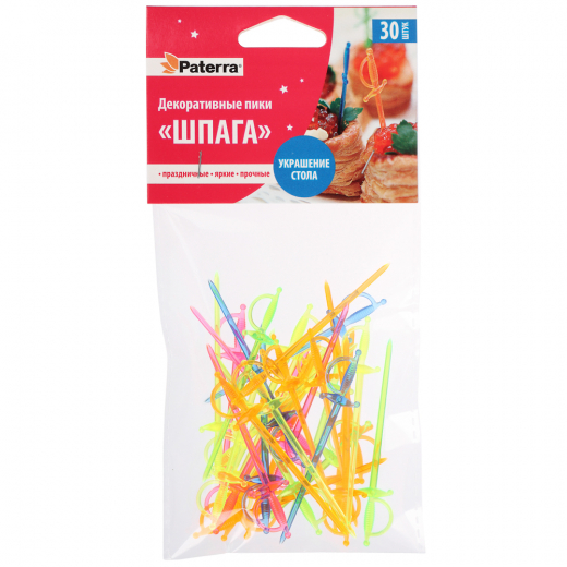 Пики декоративные 30шт, цветные, "Шпаги", 401-762