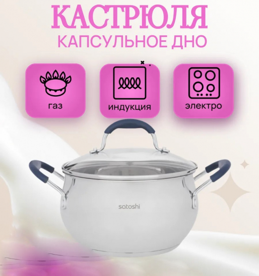 Альба -кастрюля 20х11,5см. 3,9 л. со стекл. крышкой, индукция