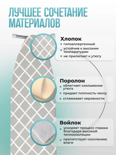 Чехол для гладильной доски на резинке тм VETTA, пряжка, х/б, подкладка синтепон, 130х46см