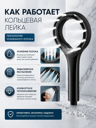 Лейка для душа, 1 режим, 120мм, черный