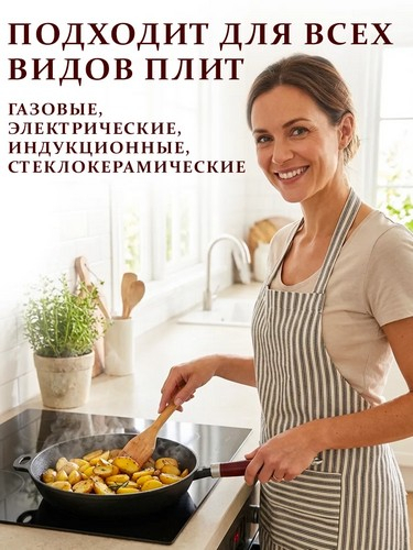 Сковорода чугун, d24х5см, деревянная ручка