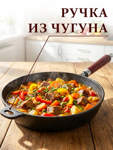 Сковорода чугун, d24х5см, деревянная ручка