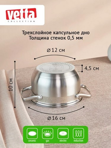 Кастрюля 1,9л 16х10см со стекл крышкой индукция Берн