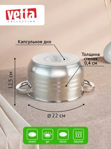 Кастрюля 4,0л 22х12,5см  со стекл крышкой Фултон