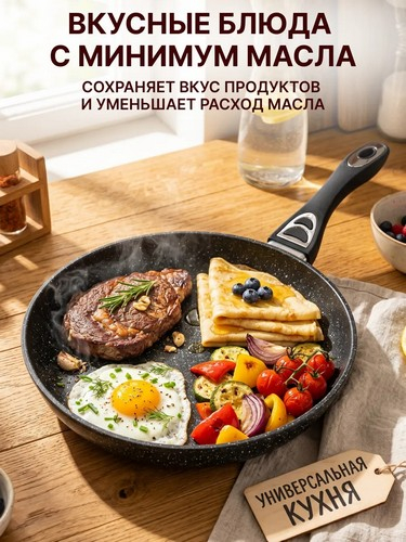 Сковорода литая d24см, антипригарное покрытие Мрамор, индукция Танто