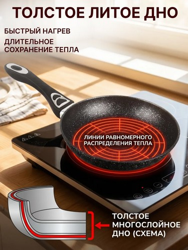 Сковорода литая d24см, антипригарное покрытие Мрамор, индукция Танто