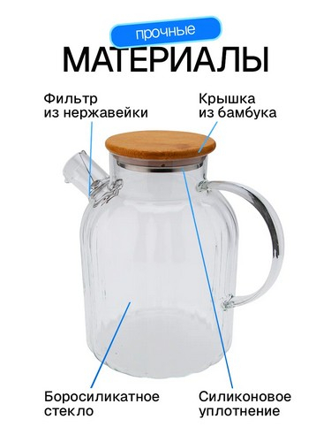 Чайник заварочный 1,8л, стекло, нерж.сталь Кантри