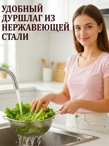 Дуршлаг с ручкой 22см нерж.сталь ALS1003-22