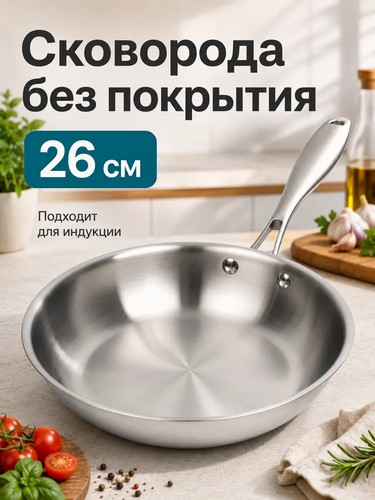 Сковорода 26см высота 5,5см индукция  нерж сталь