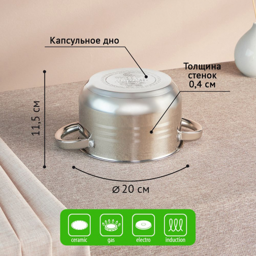 Кастрюля 2,9л 20х11,5см со стекл крышкой Фултон