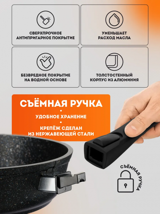 Сковорода д180 съемн ручка Гранит ультра индукция Про